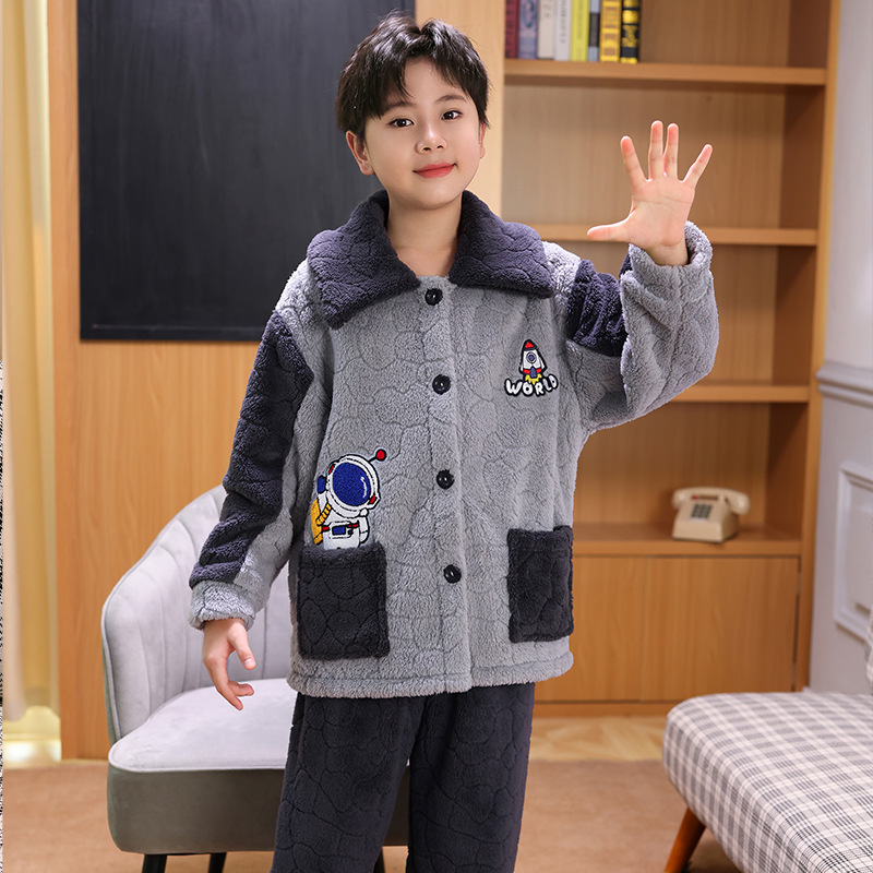 어린이와 청소년 플란넬 파자마 소년 소년 큰 아이들이 도매를 세트 산호 양털 집을 두껍게 만들었습니다.
