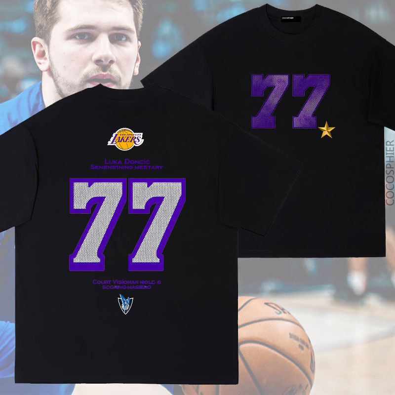 Original Doncic No. 77 Lakers Mavericks Long-Staple Cotton Short-Sleeved T-Shirt Loose Top Summer Basketball Clothes