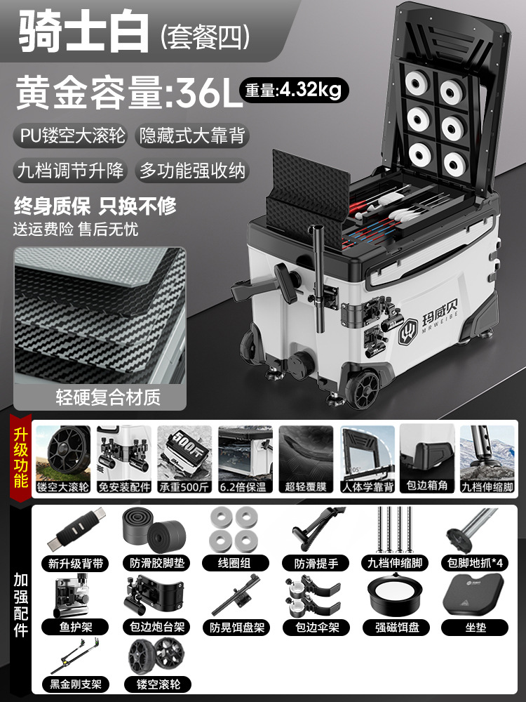 Caja de pesca completa nueva caja de pesca multifuncional ultra ligera de 36 litros, caja de pesca especial de pesca de Taiwán, caja de pesca salvaje, equipo de pesca.