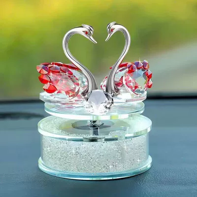 Creative Car Ornaments Solar Rotating Crystal Couple Swan Car Perfume Holders Aromatherapy Decorations Gifts (Car ornaments) - solar-rotating-red-swan