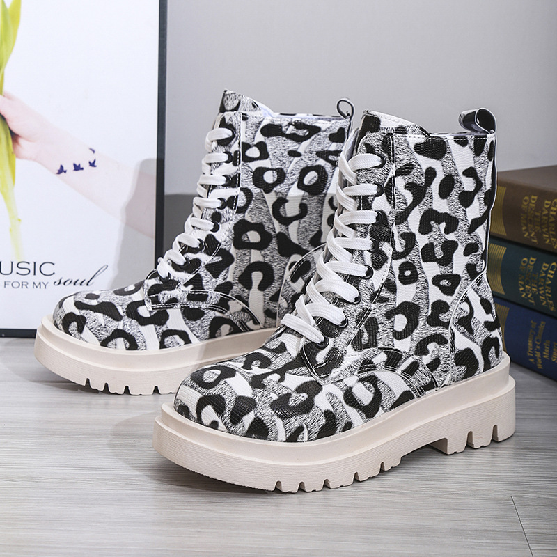 British style low-heeled leopard print boots NSYBJ138083