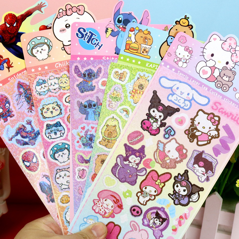 Cross-Border American Shanhaijing Labubu Sanrio Stitch Witch Hunt Team Jiyikawa Guka Laser Stickers