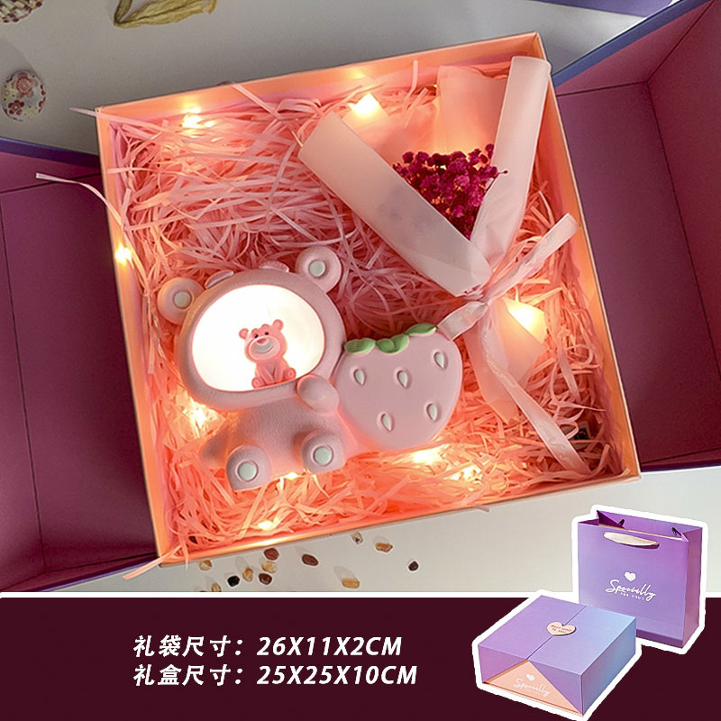 Fuchsia strawberry, pens holder, ceiling light, bouquet
