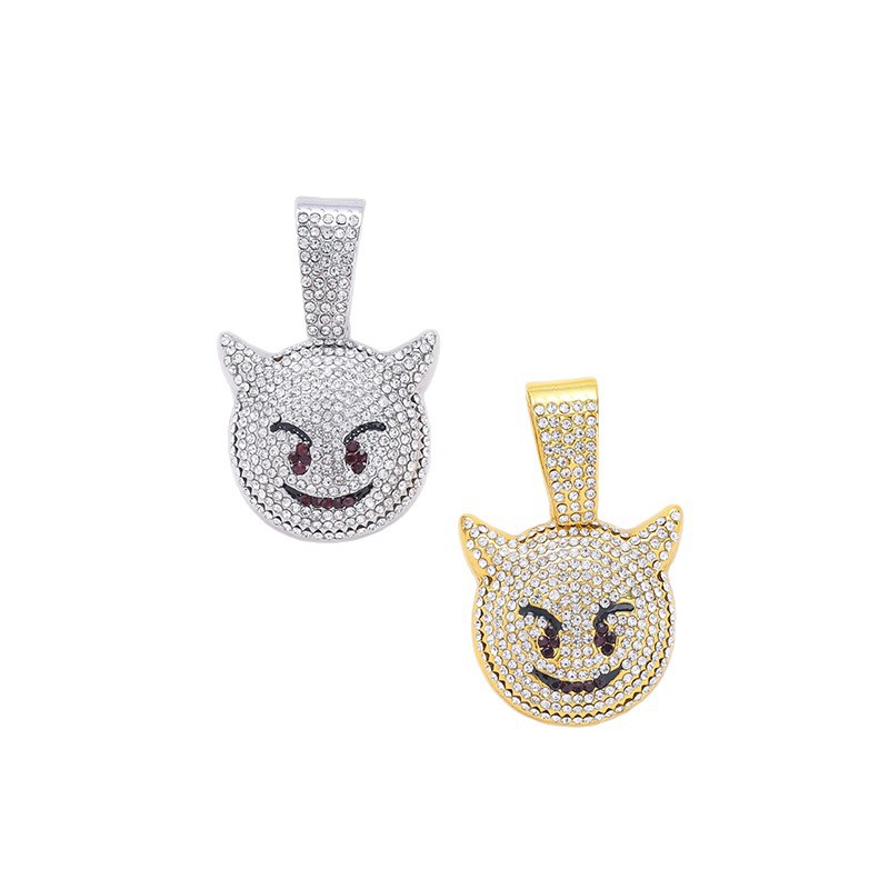 Collar de Moda con Colgante de Diablillo, Estilo Hip-Hop, con Diamantes, Cadena Cubana, Joyería Ligera de Lujo para Halloween