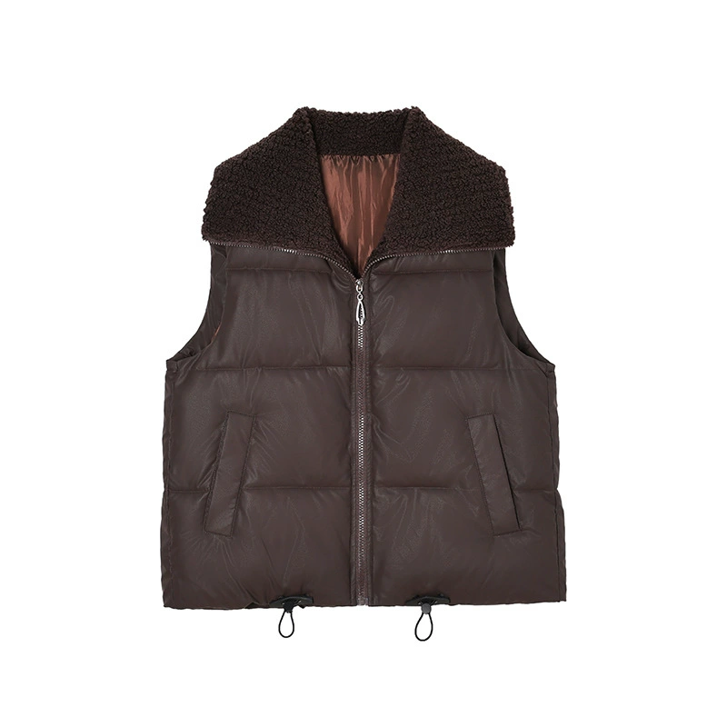 欧洲站羊羔毛领拼接羽绒棉马甲女外贸时尚宽松保暖外套棉背心短款