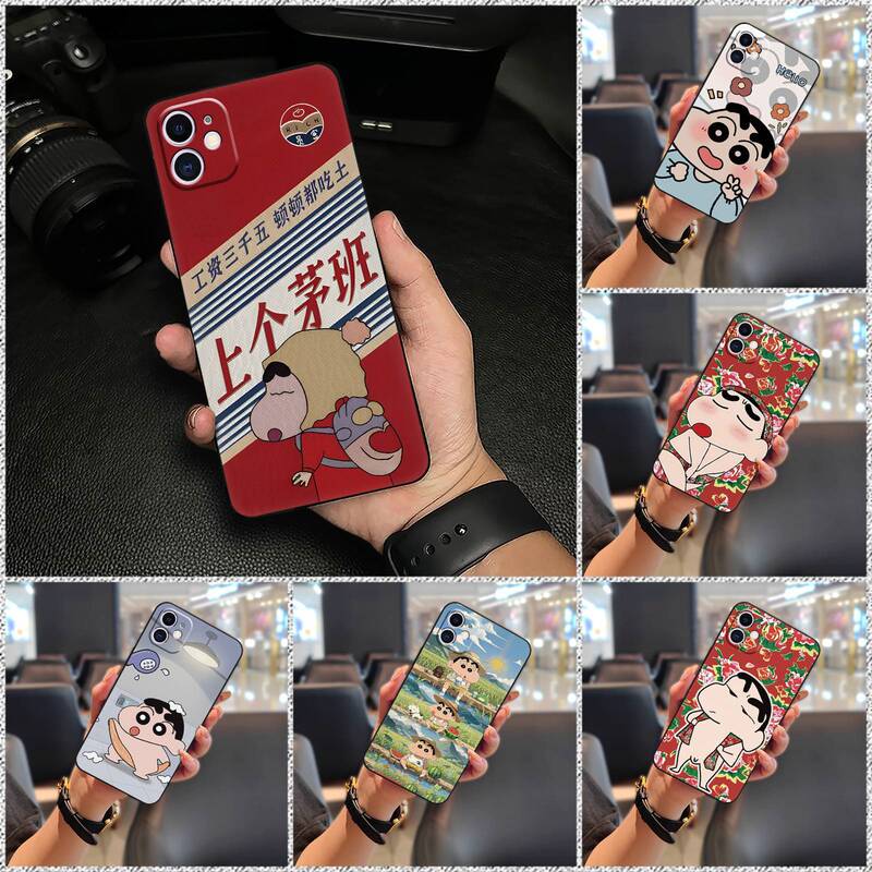 Suitable for iPhone Mobile Phone Case, Cute Cartoon Animation Texture Crayon, Men's and Women's Trendy New Couple Funny