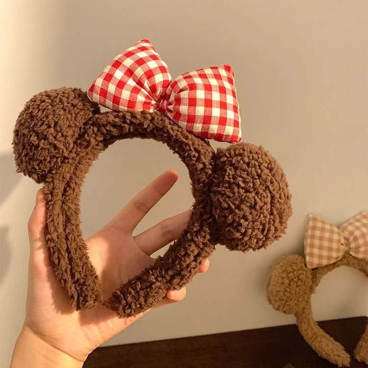 かわいいリボンヘッドバンド、クマ耳ヘッドバンド、女の子の洗顔ヘッドバンド、メイクアップマスク、必須の豪華なヘアアクセサリー|undefined