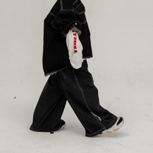 Kids' Straight Leg Jeans 2024 Spring Collection Korean Style Wide Leg Pants with Oceanic Style Braces, Versatile and Trendy