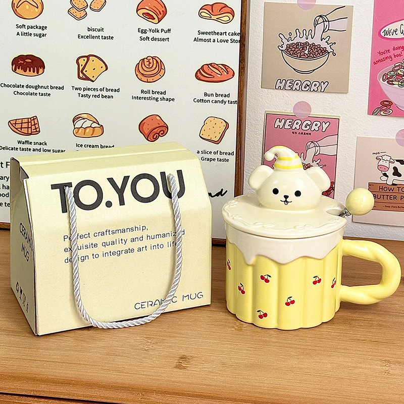 Taza de cerámica para perros divertida, taza de regalo a mano, taza de agua para el hogar, taza con tapa, regalo de cumpleaños, taza de café para niñas