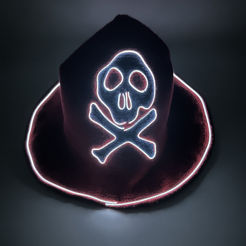 Comercio exterior nuevo LED calavera de Halloween sombrero luminoso hechizo sombrero de punto fantasma sombrero de fiesta europea y americana