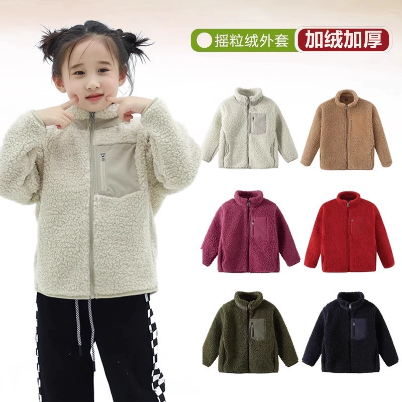 Детские кашемировые куртки зимние мальчики и девочки теплые молнии топы с флисом и ветрозащитным утолщением 100-160 ярдов