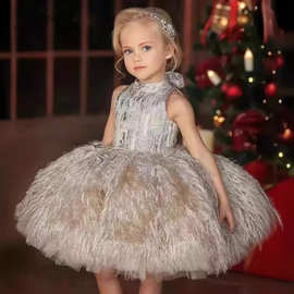 跨境外贸女童礼服夏季钢琴演奏演出服欧美高级感儿童公主蓬蓬短裙