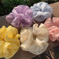 春先の新作～4層特大サイズ！プリーツピンクブルーレイジースタイルローボールヘアロープインテーストヘアゴム