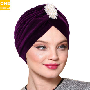 Muslim flannel headscarf cap pearl diamond accessories Indian hat church hat ethnic hat JDT-21M