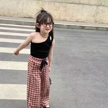 女童吊带背心夏季新款洋气不规则露肩上衣小女孩短款简约修身内搭
