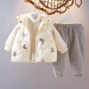 Winter cartoon vest girl's, down jacket, keep warm set to go out, 3 piece set, Korean style