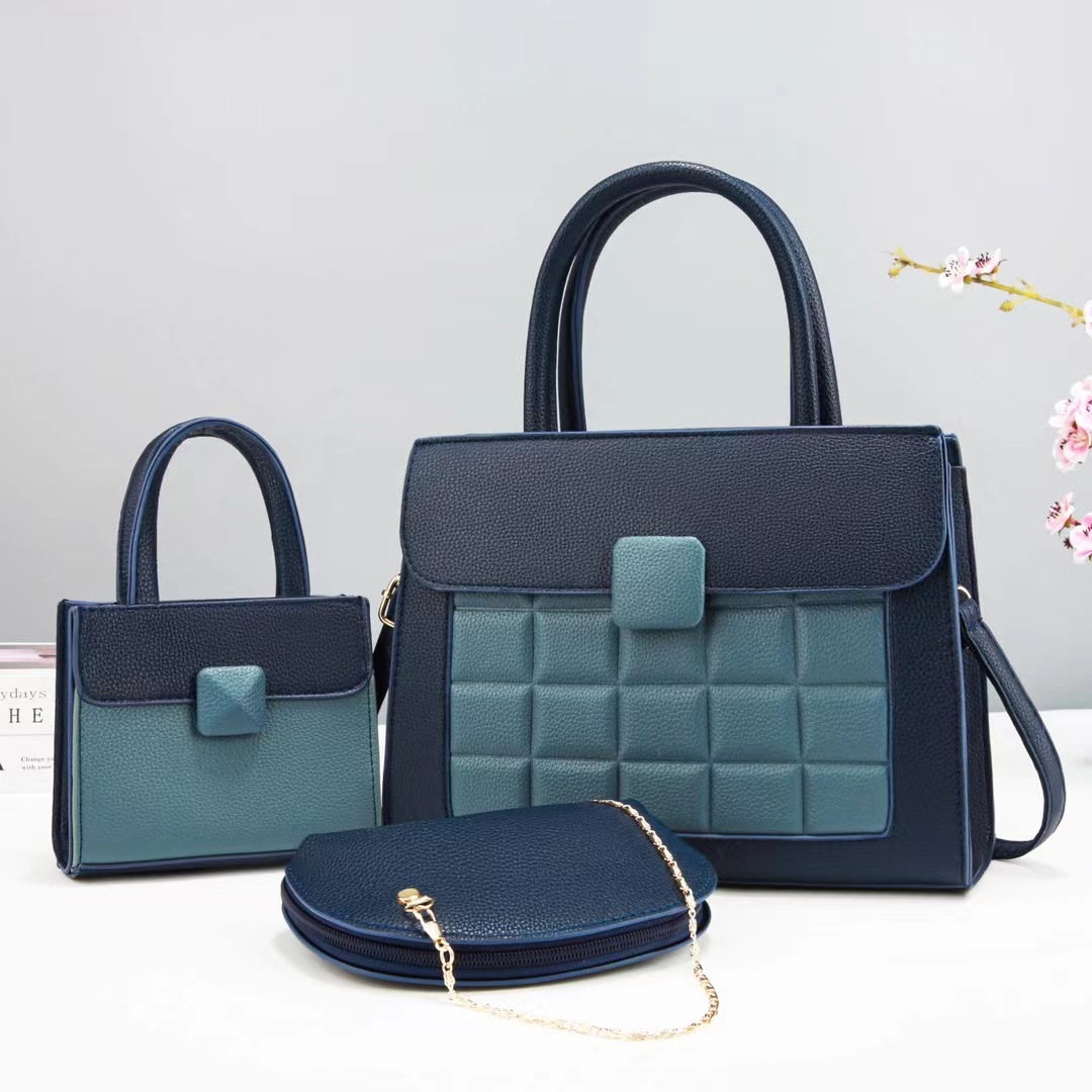 Women's Large Pu Leather Color Block Business Square Zipper Bag Sets display picture 4