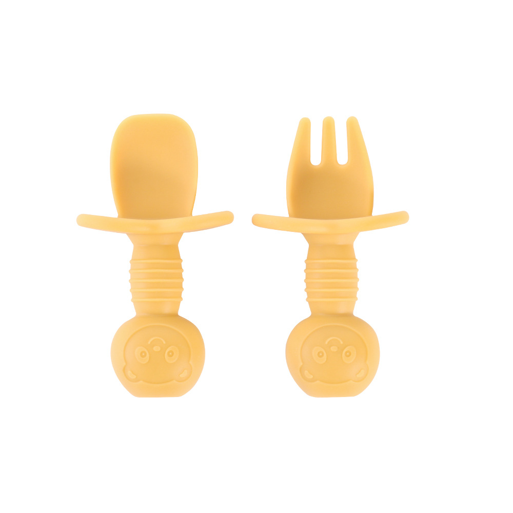 Juego de cuchara de tenedor de oso para niños entrenamiento de alimentación para bebés Cuchara de lamer de silicona Cuchara de tenedor de silicona Cuchara de vajilla complementaria para bebés