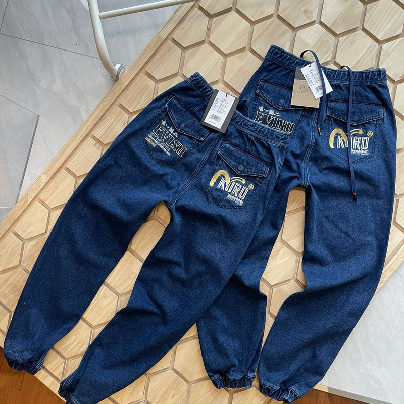 Cross-border EVISU autumn/winter new collection: men's casual, loose-fitting, tapered-leg jeans with seagull letter embroidery