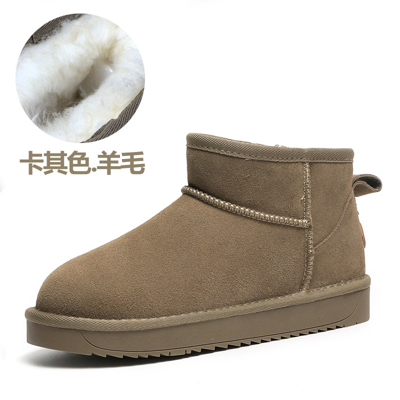 Botas de nieve de invierno de lana de mujer con cachemira de piel de vaca con base gruesa anti-deslizante y alta calentamiento botas de algodón zapatos de algodón