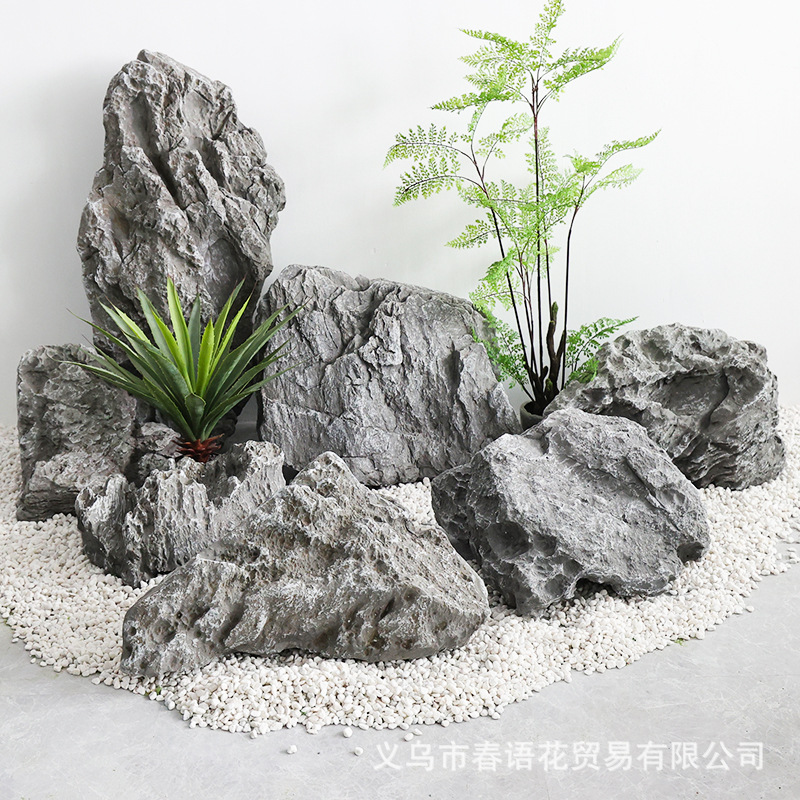 仿真石头软装造景玻璃钢假山室内花园中式庭院室外鱼池缸摆件装饰