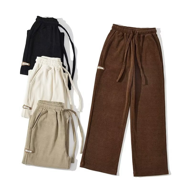 Corduroy wide-leg pants women's 2022 autumn and winter women's casual high waist drawstring straight pants women's mopping pants loose