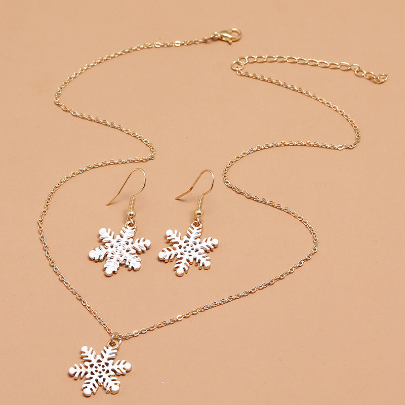 Einfaches Tropfendes Öl Weihnachten Schneeflocke Ohrringe Halskette 2-teiliges Set Großhandel Schmuck Nihaojewelry display picture 6