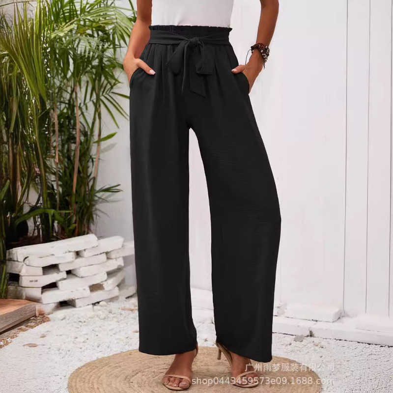 2023 European and American New Women's Wide-Leg Casual Pants with Flap Pocket Pantss, Lightweight High-Waisted Adjustable Lace-Up Loose Pants 2023 European and American New Women's Wide-Leg Casual Pants with Flap Pocket Pantss, Lightweight High-Waisted Adjustable Lace-Up Loose Pants