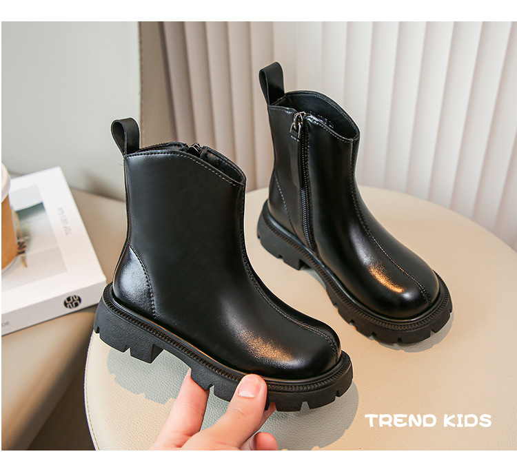 Girls' British style Martin soft soled short 2024 autumn and winter new item boys' versatile leather single children's_voghion.com