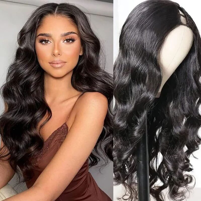 Foreign Trade European and American Fashion Wigs, Chemical Fiber Wigs, Women's Black Long Curly Hair, U-Shaped Elastic Half-Head Wig Pieces