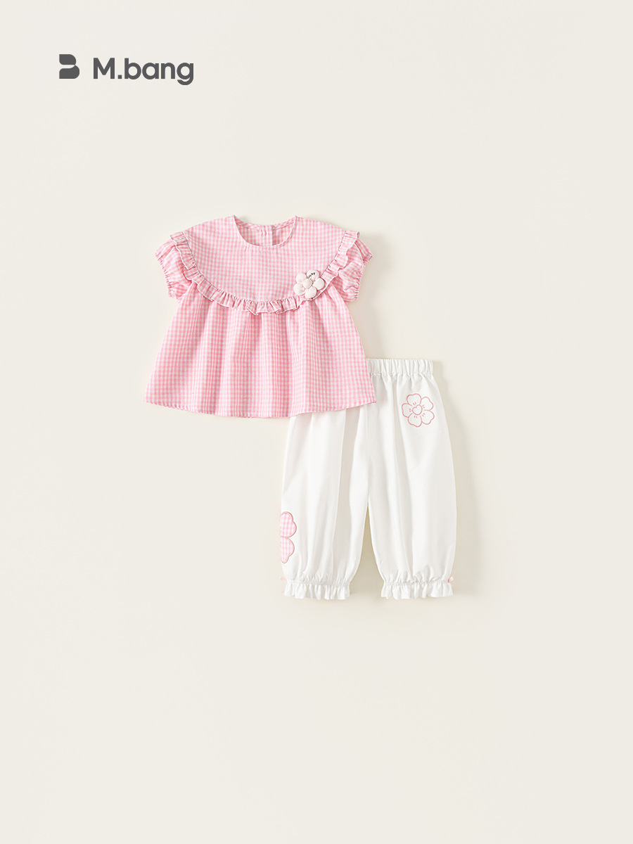 Yoobao ropa infantil niñas set de verano bebé camisa de muñeca de manga corta a cuadros pantalones casuales de dos piezas set de ropa de verano infantil