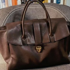 裘真手提公文包女士真皮复古大容量通勤头层植鞣牛皮包包