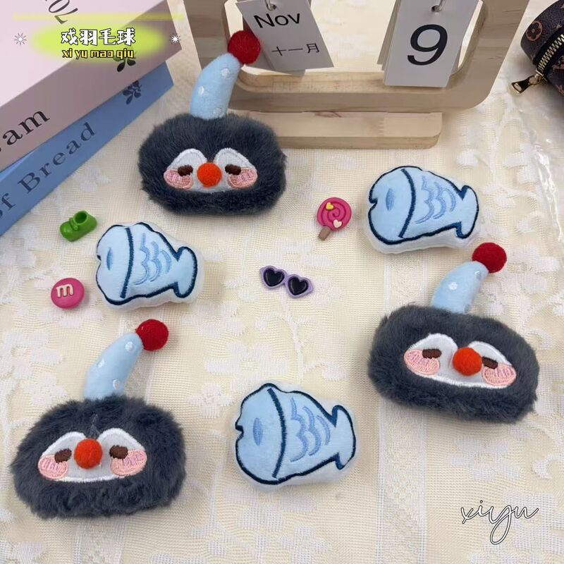 Autumn and Winter Creative Cartoon Penguin Fish Pendant Intestine Ring Accessories Ready-Made Plush Pendant Backpack Keychain Decoration