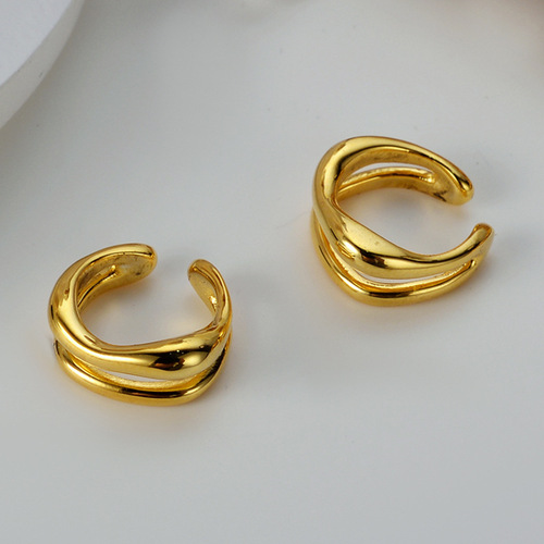 E5042 Korean S925 sterling silver ins style irregular line double layer hollow ear clip without piercing ear bone clip for women