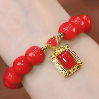S136-8*6 red barrel bead jade bracelet #sz1477