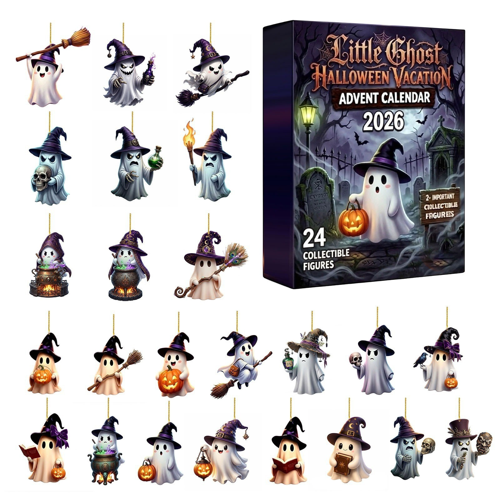 Caja Ciega de Calendario de Adviento de 24 Casillas de Acrílico Colgante para Halloween