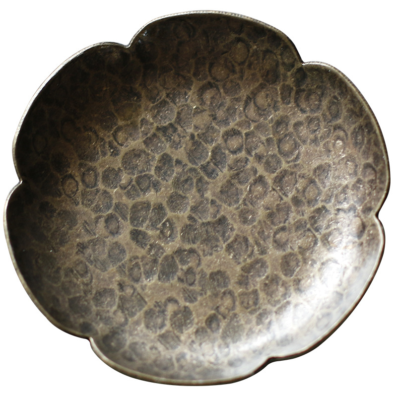 Hecho a mano de cobre puro latón Coaster japonés pequeño tamaño aislado Begonia Coaster bandeja de té ceremonia del té accesorios antiguos