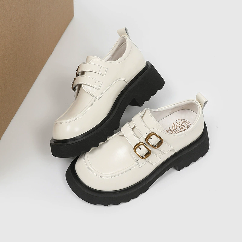 Footwear platform для кожаной обуви, ремень, пряжка английский стиль, черные лоферы, ботинки, натуральная кожа, коллекция 2023, британский стиль