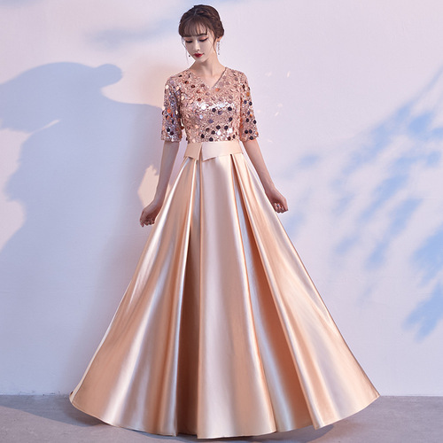 Women's 2026 New Show Costume Solo Dress with Long Length and Glitter, Modern Host Quality Chorus Dress