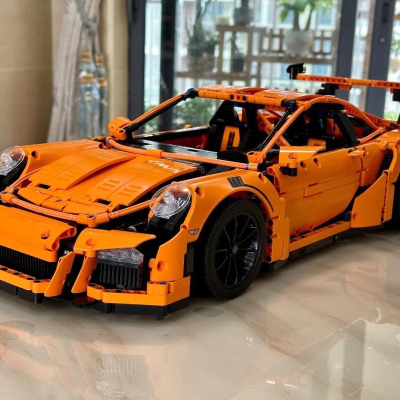 保时捷911橙色GT3跑车赛车汽车模型拼装积木男生玩具兼容乐高跨境|undefined