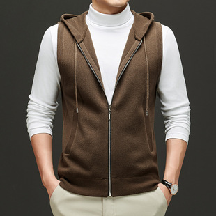 2025 New Autumn and Winter Mulberry Silk Wool Knitted Zipper Vest Jacket with Flap Pocket Pantss and Hooded Vest Knitted Jacket