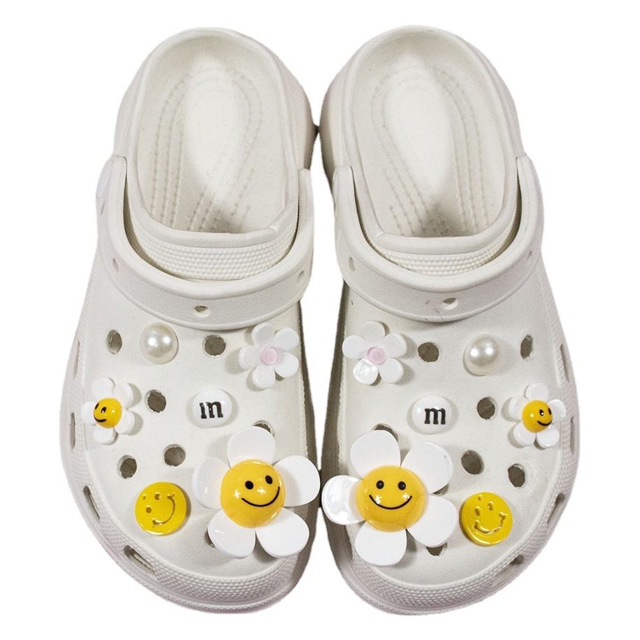 Transfronterizo nuevos zapatos agujero accesorios DIY resina girasol cinco pétalos perla Decoración Accesorios hebilla extraíble