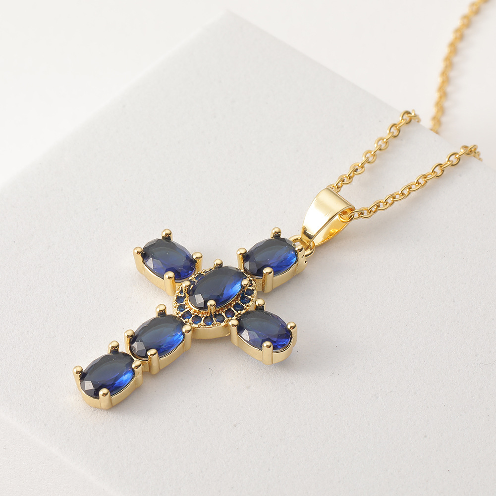 fashion copper micro-inlaid cross pendant religious creative necklace