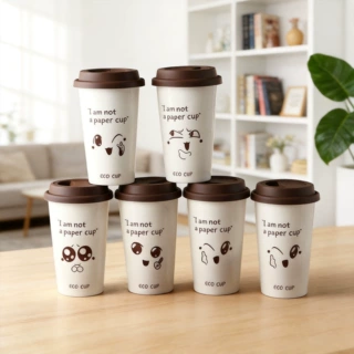 亚马逊热销隔热双层陶瓷马克杯陶瓷带硅胶盖咖啡杯表情笑脸牛奶杯