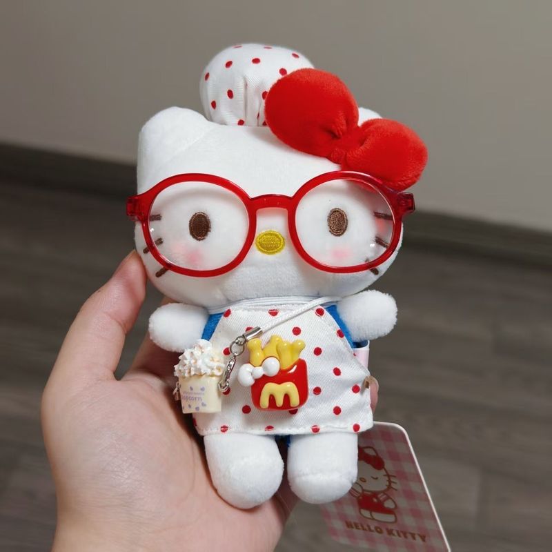麦当当kitty卡通红色眼镜围裙挂件公仔书包玩偶毛绒挂饰钥匙扣女|undefined