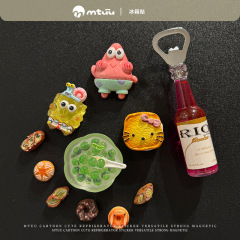 漫画スポンジボブステッカー、お菓子、デザート、氷粉、マグネット、ビール栓抜き、冷蔵庫、クリエイティブな樹脂製品