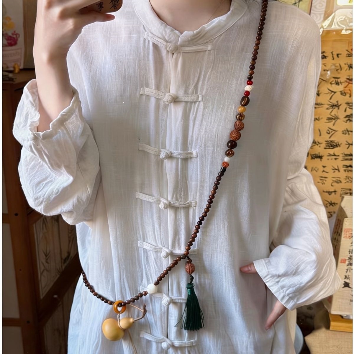 Collar Largo de Cadena para Suéter de Cristal con Dije de Calabaza Estilo Chino