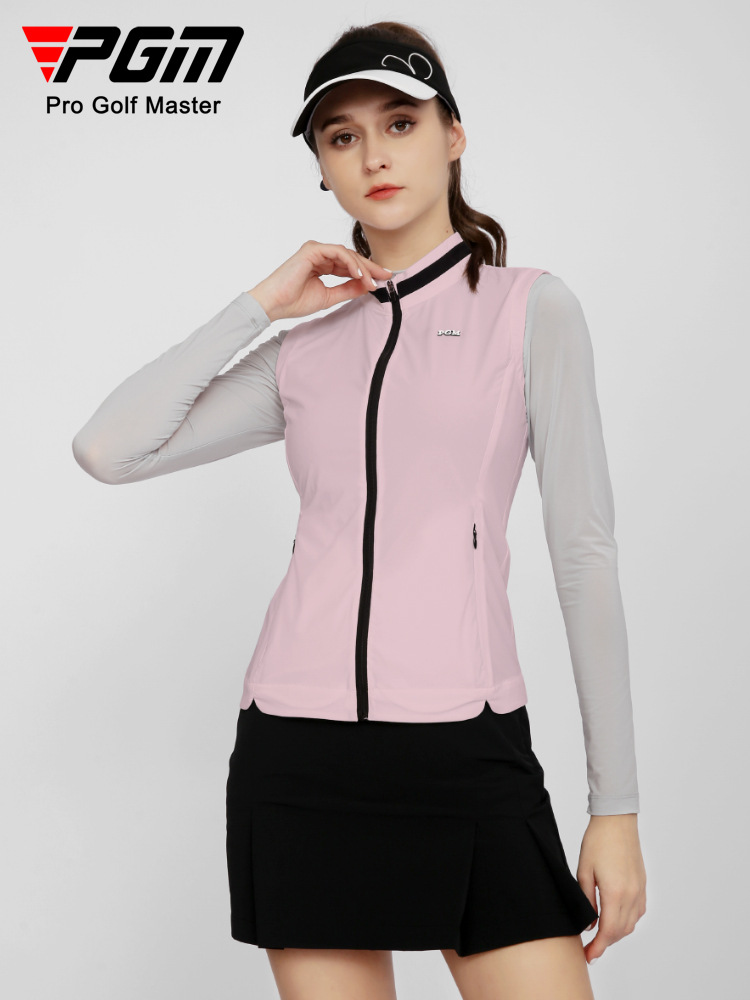 Áo ghi lê golf PGM mỏng nhẹ chít eo cho nữ — Yf565-vest Trắng, Yf565-gi lê màu hồng, QZ086-váy kaki, QZ086-Váy trắng