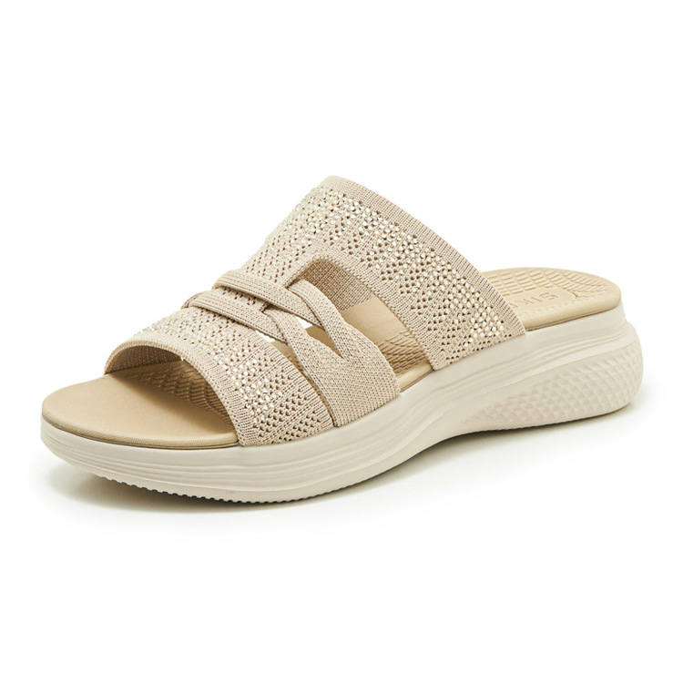 Dép sandal nữ xỏ ngón đế bệt đính đá lấp lánh — màu nâu, màu đen, xanh lam, màu mơ chi tiết 26