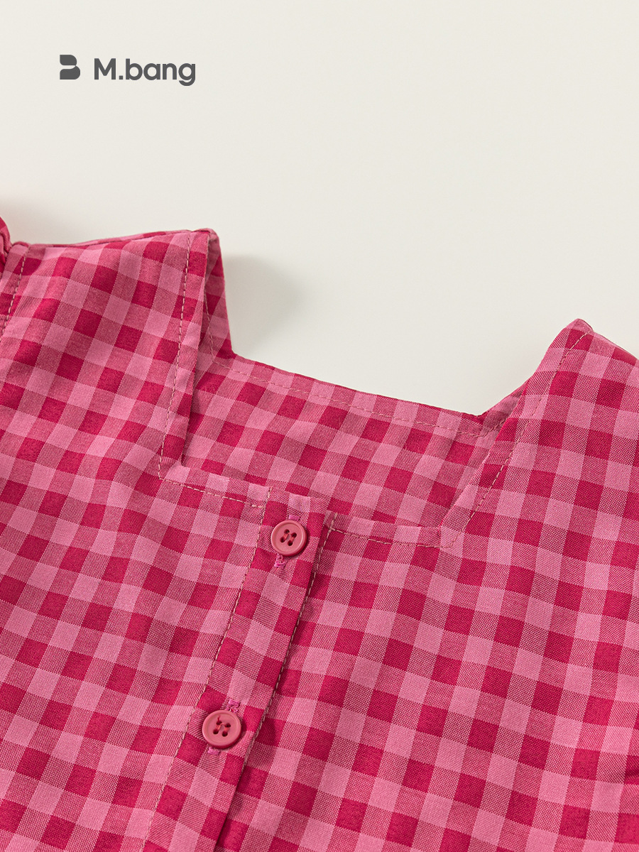 Youbao ropa para niños verano nuevo estilo coreano cuello cuadrado camisa de bebé blusa de encaje para niños niña pequeña camisa a cuadros con mangas voladoras